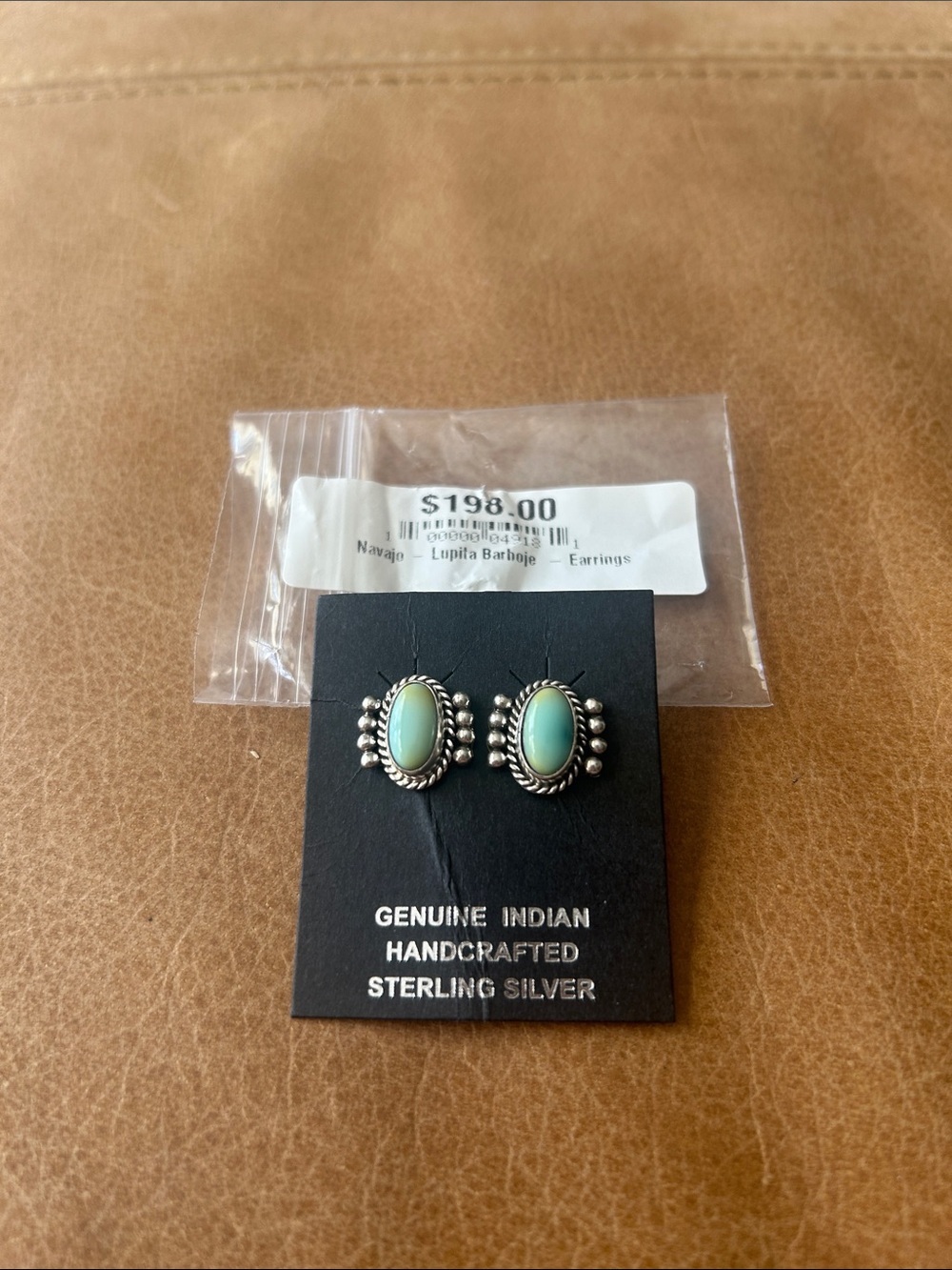 Genuine Navajo Handcrafted Sterling Silver ombré Mint Green Oval Stud Earrings